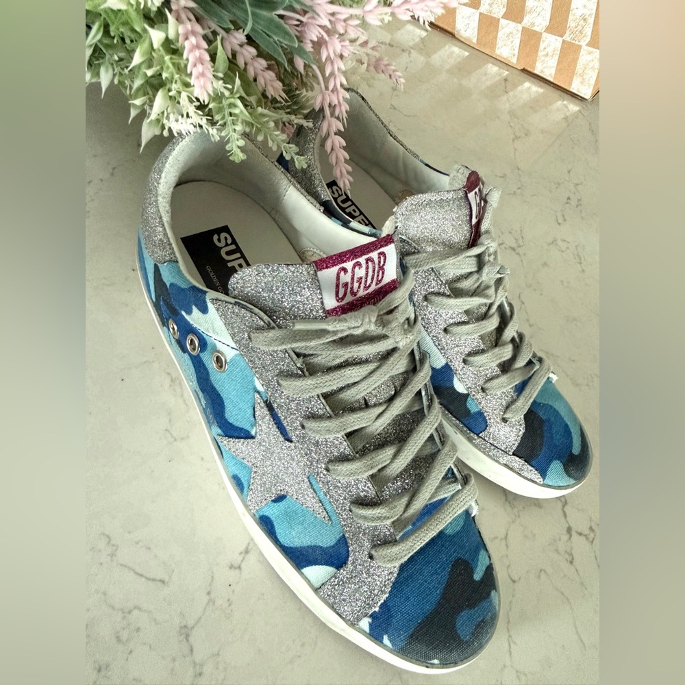 Golden Goose Blue Camo and Silver Sparkle Shoes Size 8 EUC - Picture 10 of 10